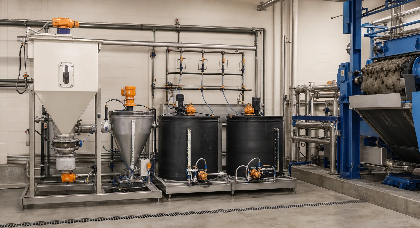 Automatic polymer wetting aging and metering equipment for sludge dewatering